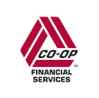 A red and white logo for "CO-OP Financial Services," featuring geometric shapes and bold text. No people, landmarks, or historical buildings present.